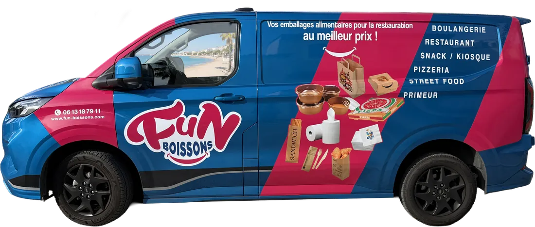 Le nouveau véhicule de livraison FUN BOISSONS, floqué emballages alimentaires au meilleur prix