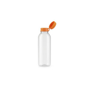 emb0115 bouteille transparente rpet avec bouchon attaché orange h240mm 1000ml